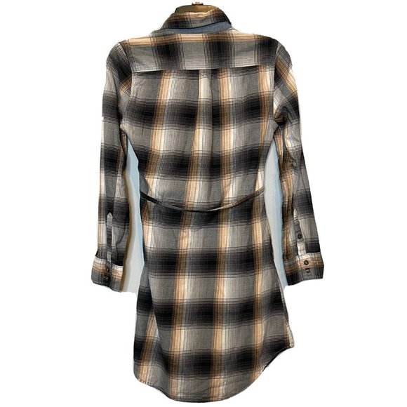 patagonia dress 0 xs Gray brown plaid long sleeve collared tie waist Grey Womens - Picture 2 of 5